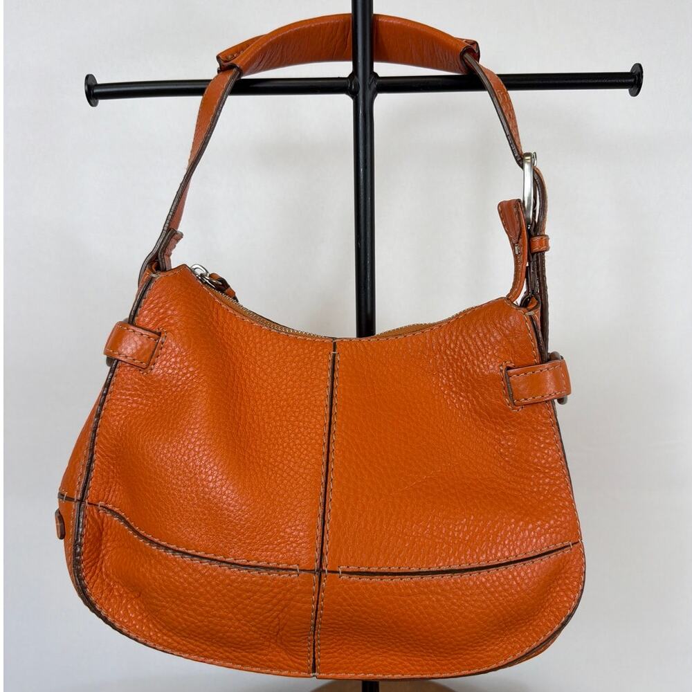 Cole Haan Orange Leather Zip Shoulder Bag Short Strap Key Hook Handbag Purse